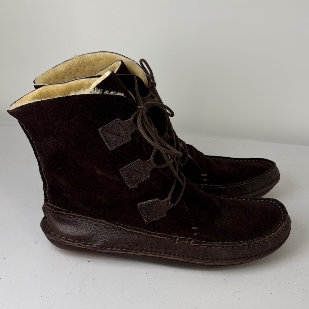 📫 J. Crew Dark Brown Suede and leather Moccasins Sherling lining